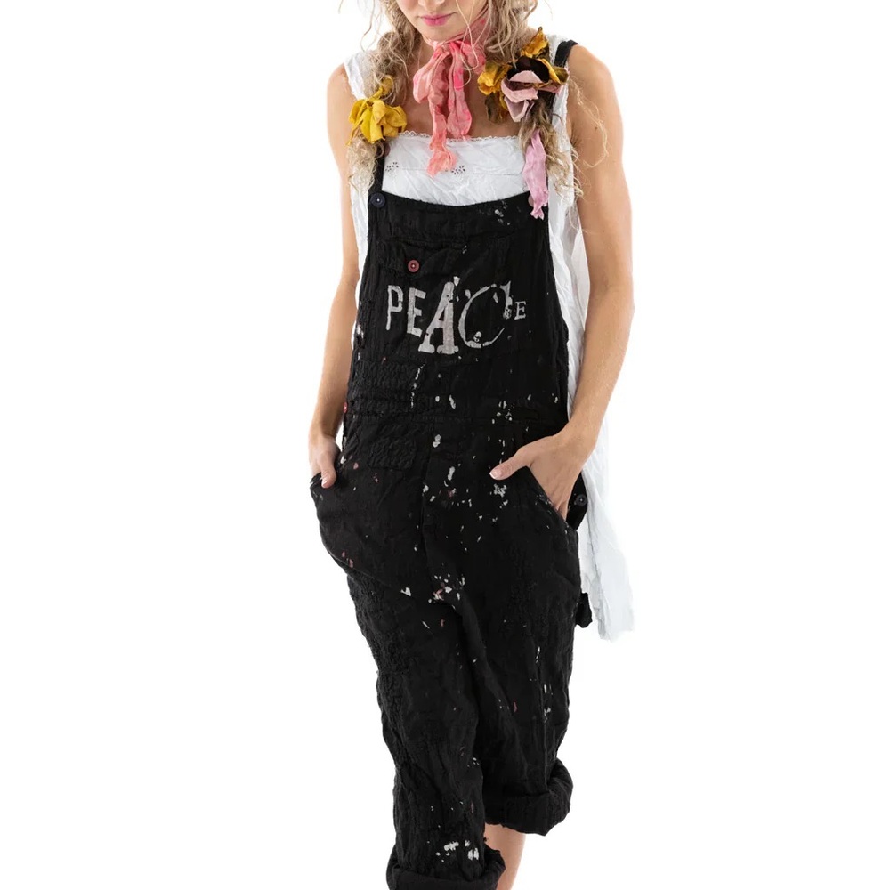 Magnolia Pearl Peace Painters Black Overalls